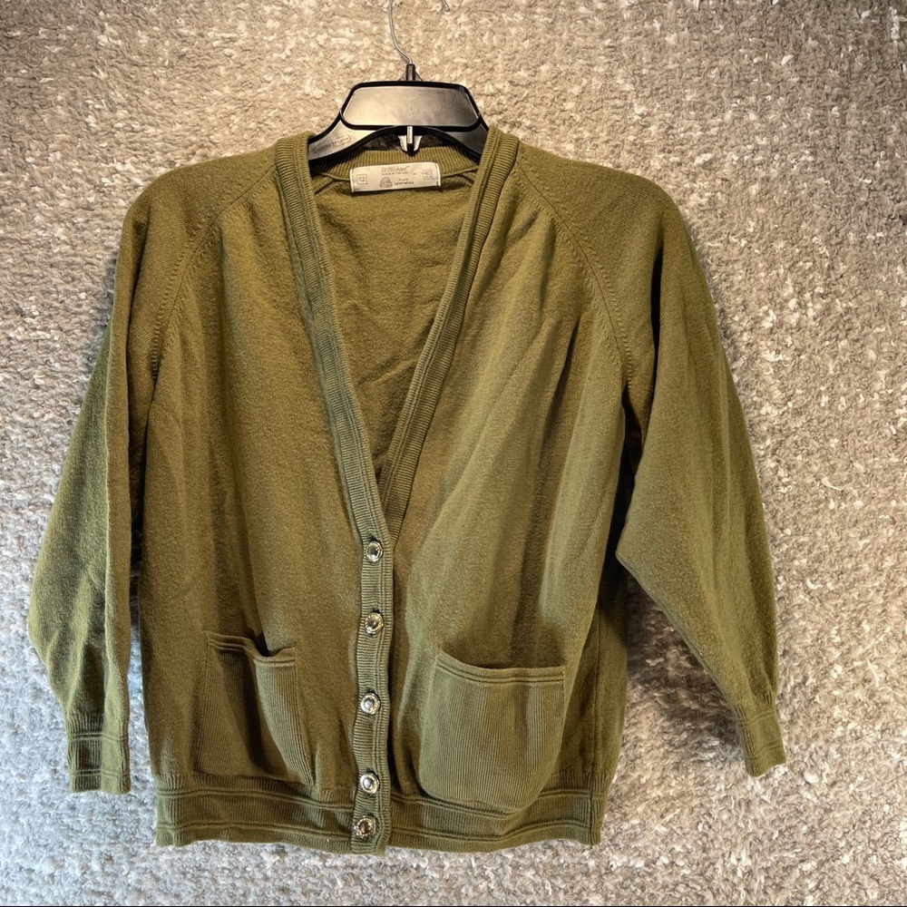 St Michael Pure Wool Women Sz 12 (S-M) Cardigan Sweater. Green